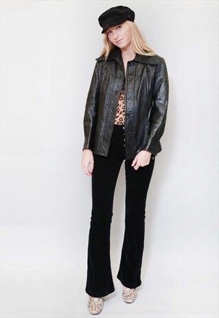 VINTAGE 1970'S BLACK DAGGER COLLAR LEATHER JACKET