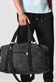Vintage Wash Shoulder Barrel Holdall Gym Bag - Black Grey