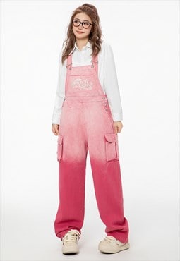 Denim dungarees jean overalls gradient jumpsuit in pink