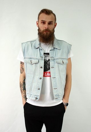 VINTAGE 90'S BLUE DENIM WAISTCOAT