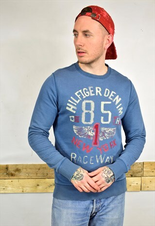 TOMMY HILFIGER BLUE SPECKLED LOGO SWEATER