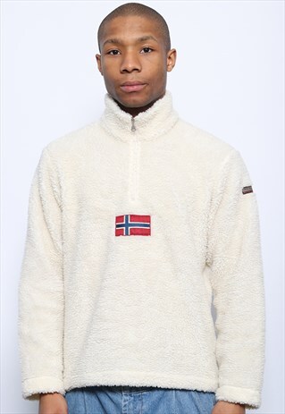 VINTAGE NAPAPIJRI LOGO 1/4 ZIP FLEECE BEIGE