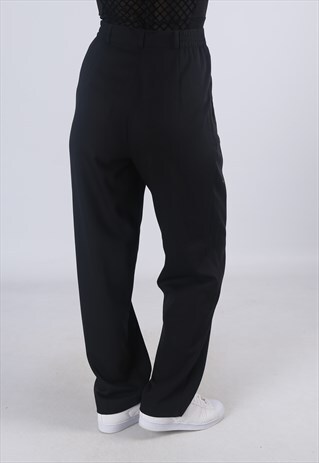 HIGH WAISTED TROUSERS PLAIN WIDE TAPERED LEG UK 10 (EA3K)