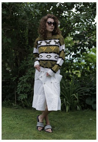 VINTAGE80'S MULTI COLOUR PATTERNED KNITTED JUMPER