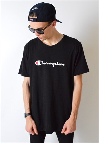 VINTAGE 90S BLACK MINIMALIST CHAMPION T-SHIRT