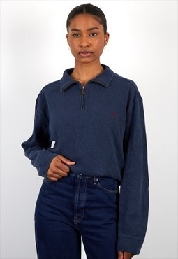 Vintage Polo Ralph Lauren 1/4 Zip Knit Sweatshirt in Blue