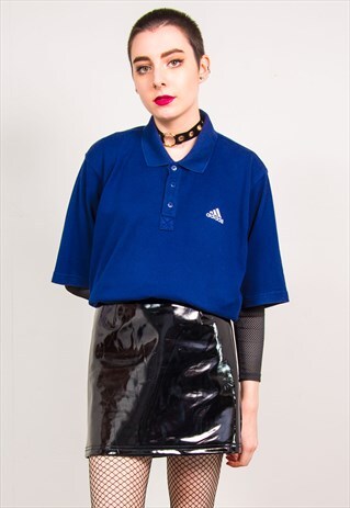 ADIDAS VINTAGE 90'S NAVY BLUE SHORT SLEEVE POLO T-SHIRT TOP