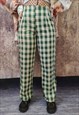  RETRO PRINT JOGGERS CHECK PANTS Y2K CHESS OVERALLS IN GREEN
