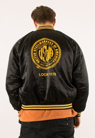 VINTAGE 80S BLACK STEELWORKS NYLON VARSITY JACKETS