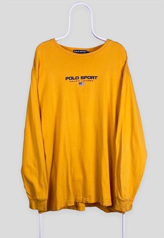 VINTAGE POLO SPORT YELLOW T-SHIRT SPELL OUT EMBROIDERED XL