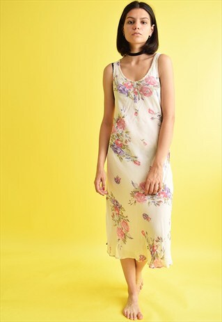 CUTE VINTAGE 90'S FLORAL PATERN MIDI DRESS