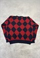 VINTAGE KNITTED JUMPER DIAMOND PATTERNED GRANDAD SWEATER