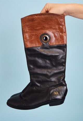 70'S RETRO MOD STYLE FAUX LEATHER COWBOY BOOTS