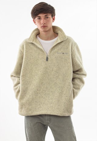 VINTAGE GANT PULLOVER HALF ZIP JACKET 90S BEIGE