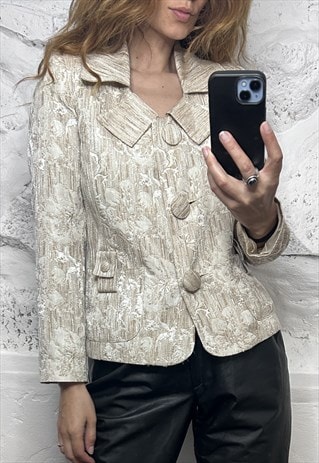 80S FLORAL EMBROIDERED CHIC BLAZER / JACKET - M - L