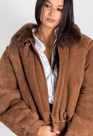 VINTAGE 80S REAL LEATHER COAT/ S9538