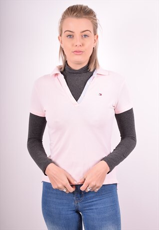 TOMMY HILFIGER WOMENS VINTAGE POLO SHIRT XS PINK 90S