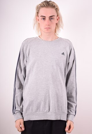 ADIDAS MENS VINTAGE SWEATSHIRT JUMPER LARGE GREY 90S