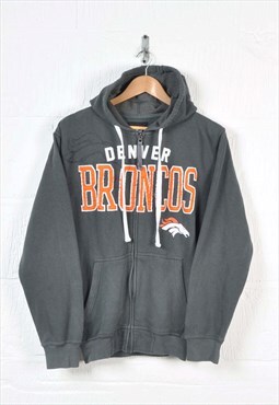 Vintage NFL Denver Broncos Hoodie Sweatshirt Full Zip Grey S