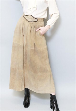 VINTAGE 1970'S NATURAL LIFE TAN BROWN SUEDE MAXI SKIRT