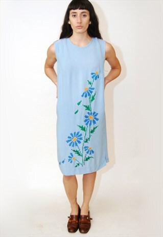 VINTAGE MEXICAN DRESS (S/M) SHIFT 70S BOHO EMBROIDERED HIPPY