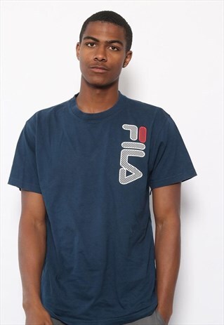 VINTAGE FILA BIG SPELL OUT LOGO T-SHIRT BLUE