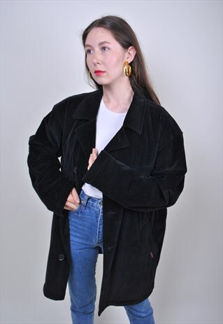 80S CORDUROY BOHO COAT, VINTAGE AUTUMN BLUE TRENCH