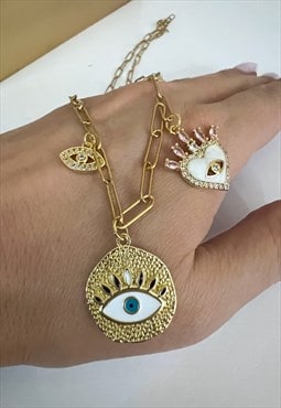 Gold Plated Evil Eye Charms Necklace