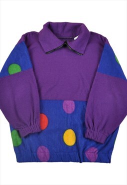 Vintage Fleece 1/4 Zip Retro Polka Dot Pattern Ladies XL