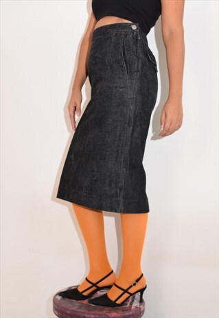 VINTAGE YVES SAINT LAURENT DARK DENIM MIDI SKIRT