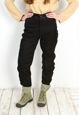 Vintage Women's W26 L35 Soft Leather Pants Black Beige