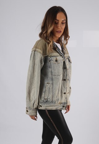 VINTAGE DENIM JACKET OVERSIZED FITTED UK 14 LARGE (GP1I)
