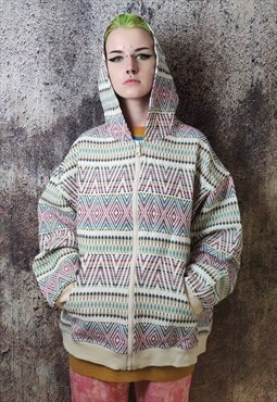Aztec pattern hoodie textured tie-dye rainbow pullover cream