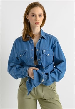 Cerruti Jeans Denim Logo Long Buttons Woman Shirt 7362