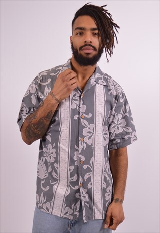MENS VINTAGE HAWAIIAN SHIRT MEDIUM GREY 90S