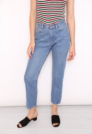 VINTAGE BLUE DENIM HIGH WAISTED MOM JEANS