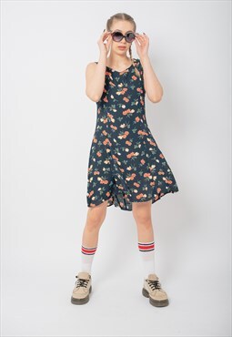 Vintage Grunge Sleeveless Floral Printed Midi Dress XS