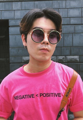 COLOUR BLOCK ROUND SUNGLASSES WITH BROW BAR