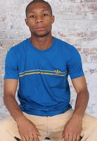 VINTAGE ADIDAS LOGO T-SHIRT BLUE YELLOW
