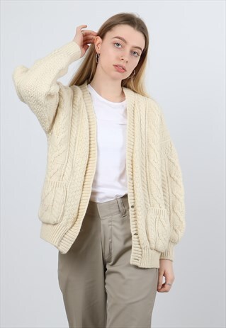 VINTAGE MEDIUM CREAM KNITTED CARDIGAN