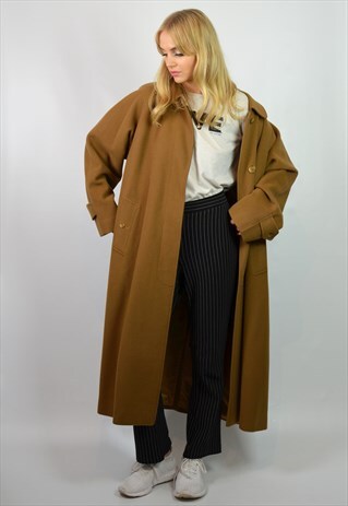 RARE PREMIUM VINTAGE BURBERRY LONG CAMEL BROWN WOOL COAT