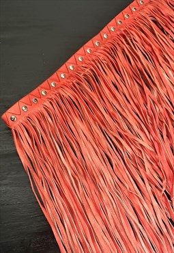 Vintage Red Leather Studded Fringed Ladies Belt