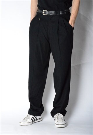VINTAGE 90S BLACK MINIMALIST LINEN BLEND PANTS