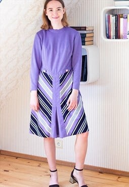 Light purple warm long sleeve striped dress