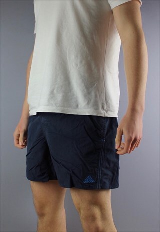 VINTAGE ADIDAS SHORTS IN NAVY WITH POCKETS, EMBROIDERED LOGO