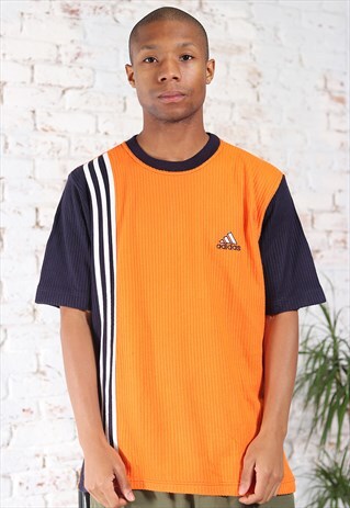 VINTAGE ADIDAS EMBROIDERED LOGO T-SHIRT ORANGE