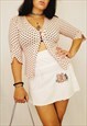 Y2K 00S PINK POLKA DOT OPEN FRONT JERSEY BLOUSE TOP