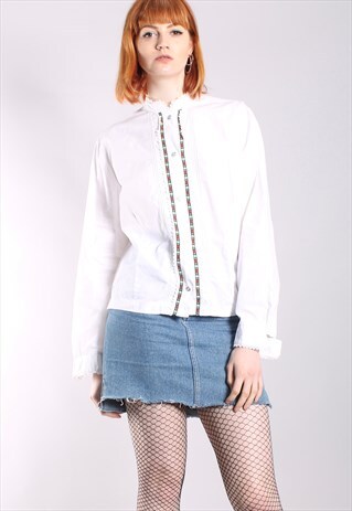 VINTAGE 60S EMBROIDERED EDGE BOHO BLOUSE