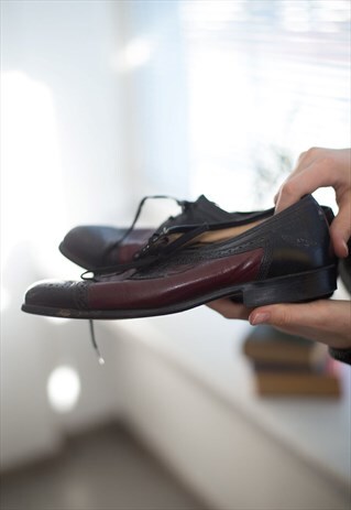 VINTAGE 70'S BLACK/BROWN LEATHER BROGUES
