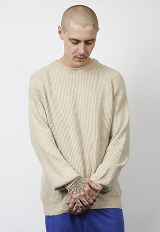 VINTAGE 90'S CALVIN KLEIN BEIGE RIB KNIT CASHMERE JUMPER